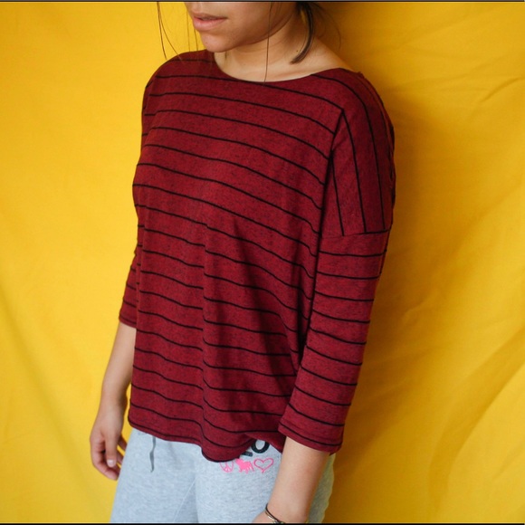 Forever 21 Maroon And Black Striped Tee - Picture 5 of 8